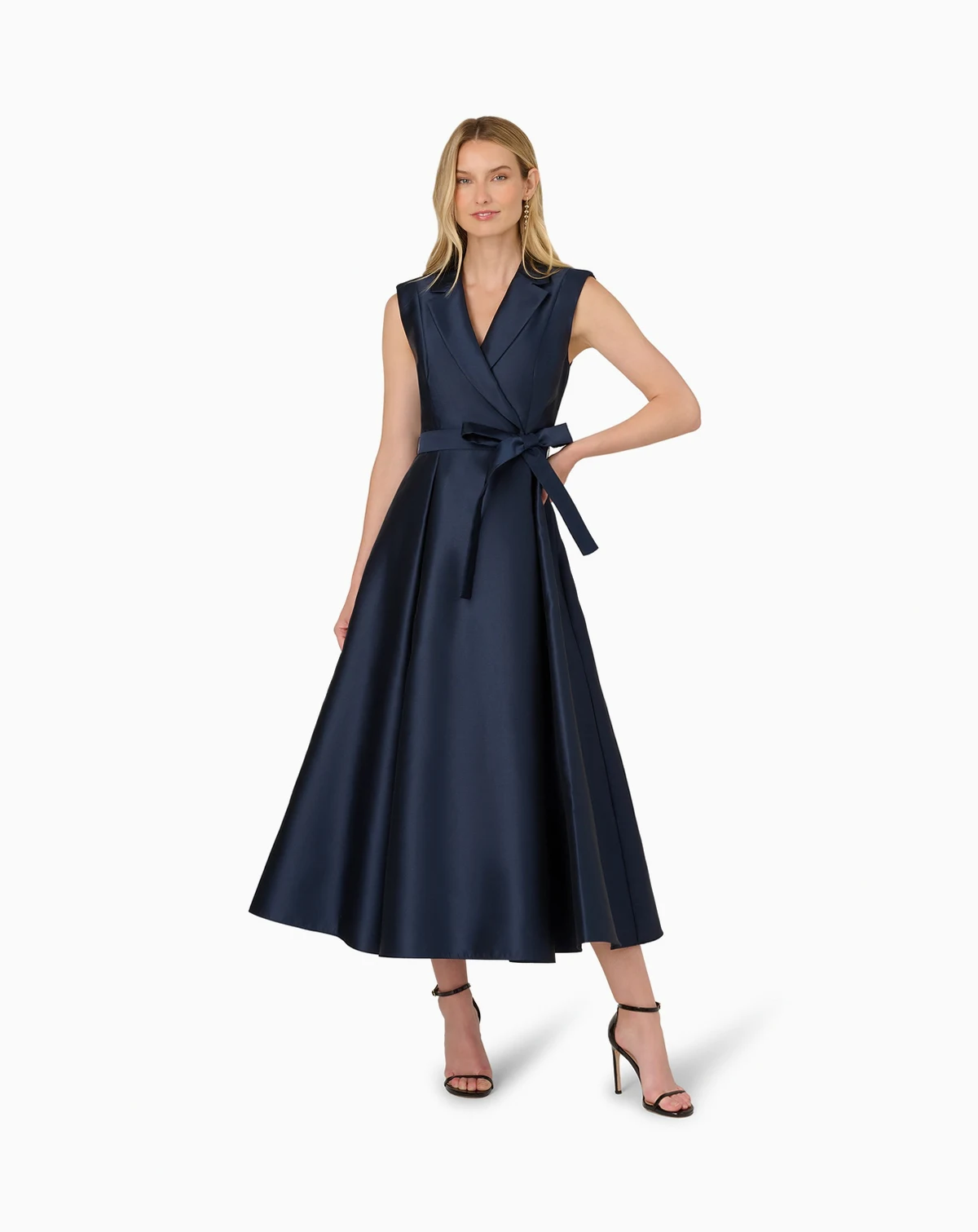 Petite Lapel Mikado Sleeveless Dress