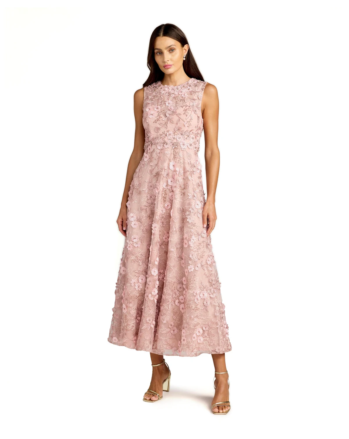 Petite Floral Embroidered High Neck Midi Dress