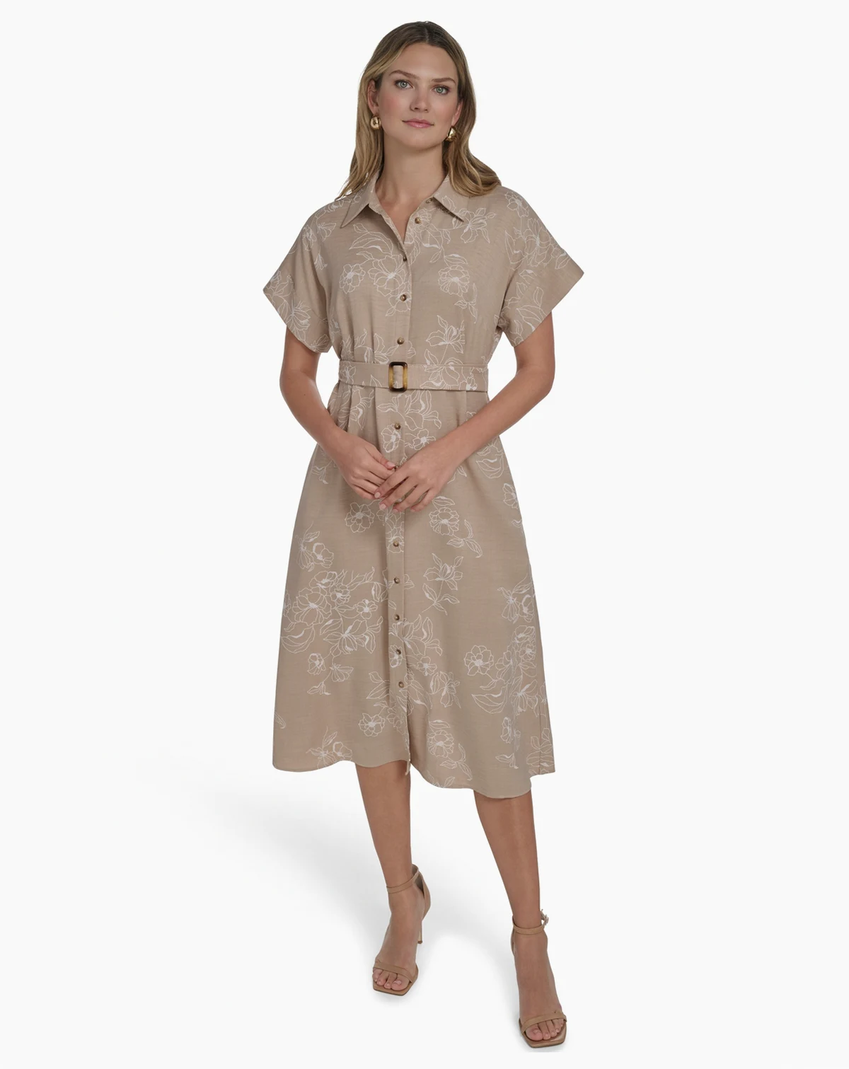 Petite Button-Down Collared Midi Dress