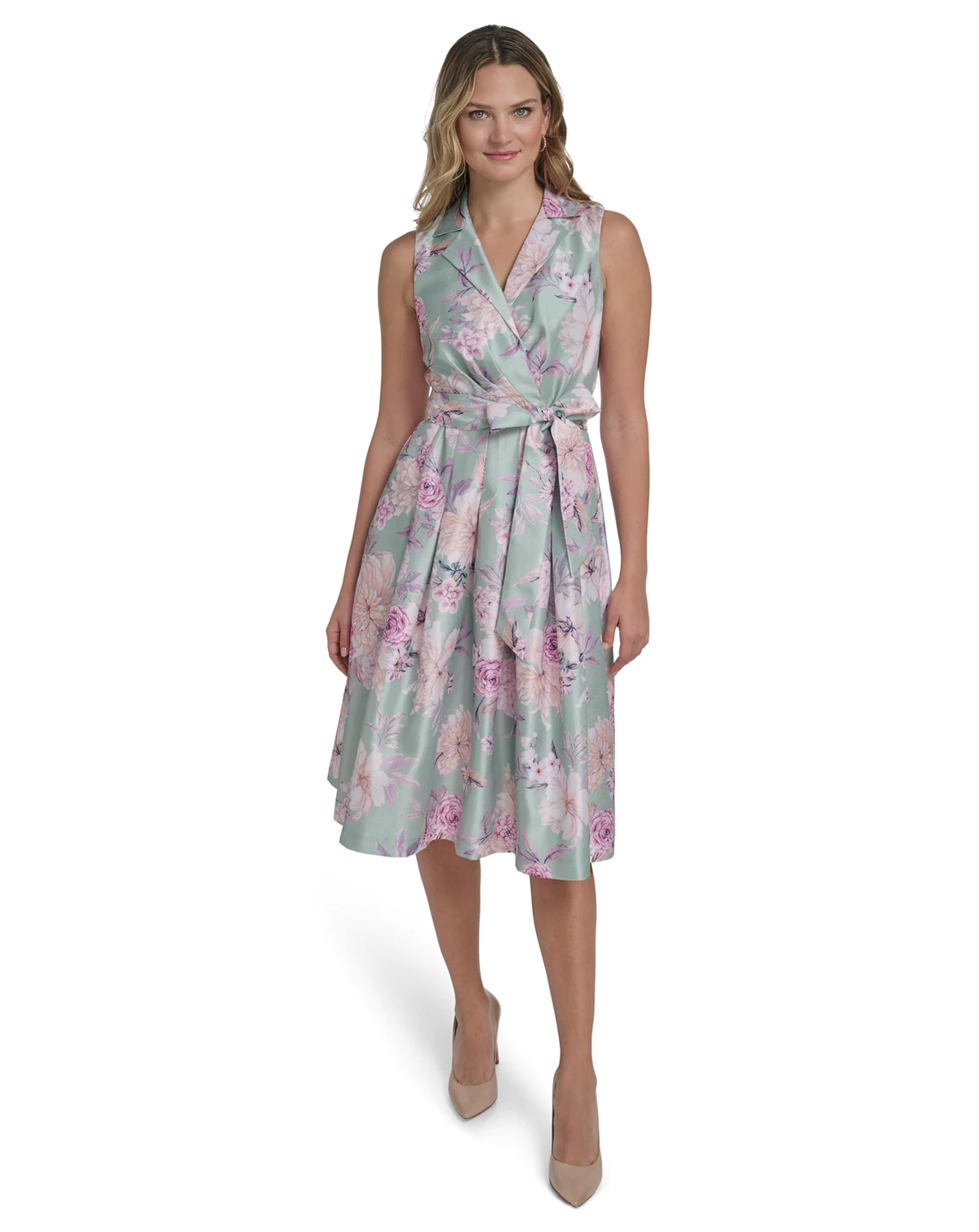 Petite Sleeveless V-Neck Wrap Shirt Dress