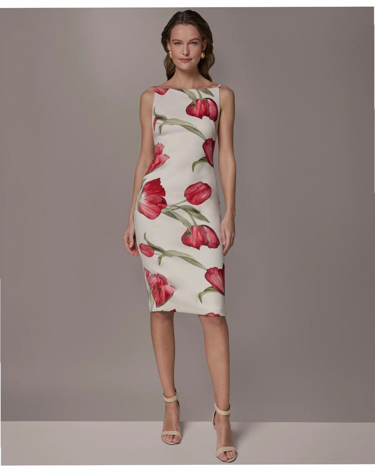 Petite Square-Neck Printed Sheath Dress