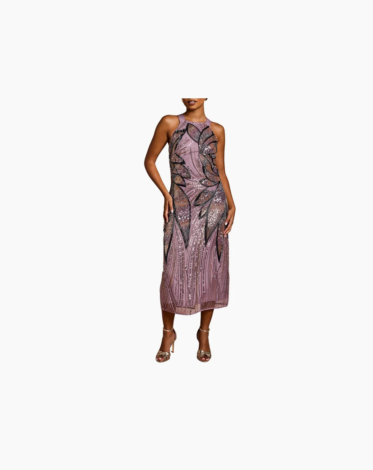 Petite Beaded Column Midi Dress
