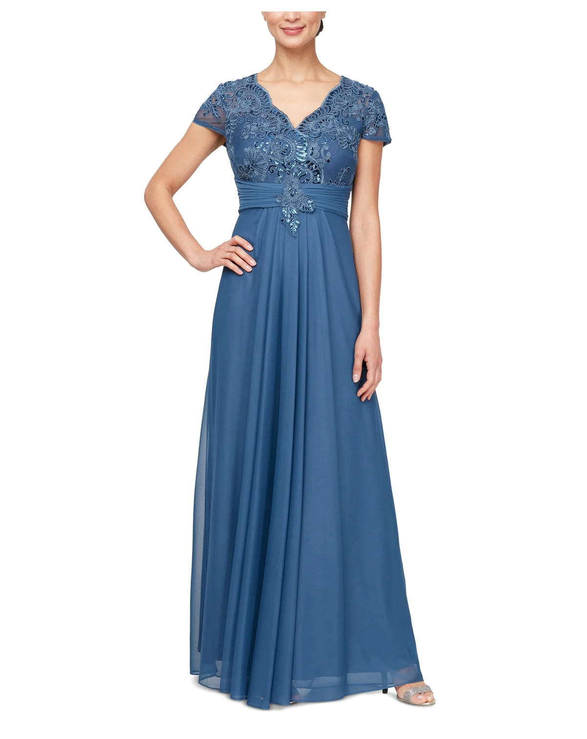 Petite Sequin Embroidered-Lace Gown