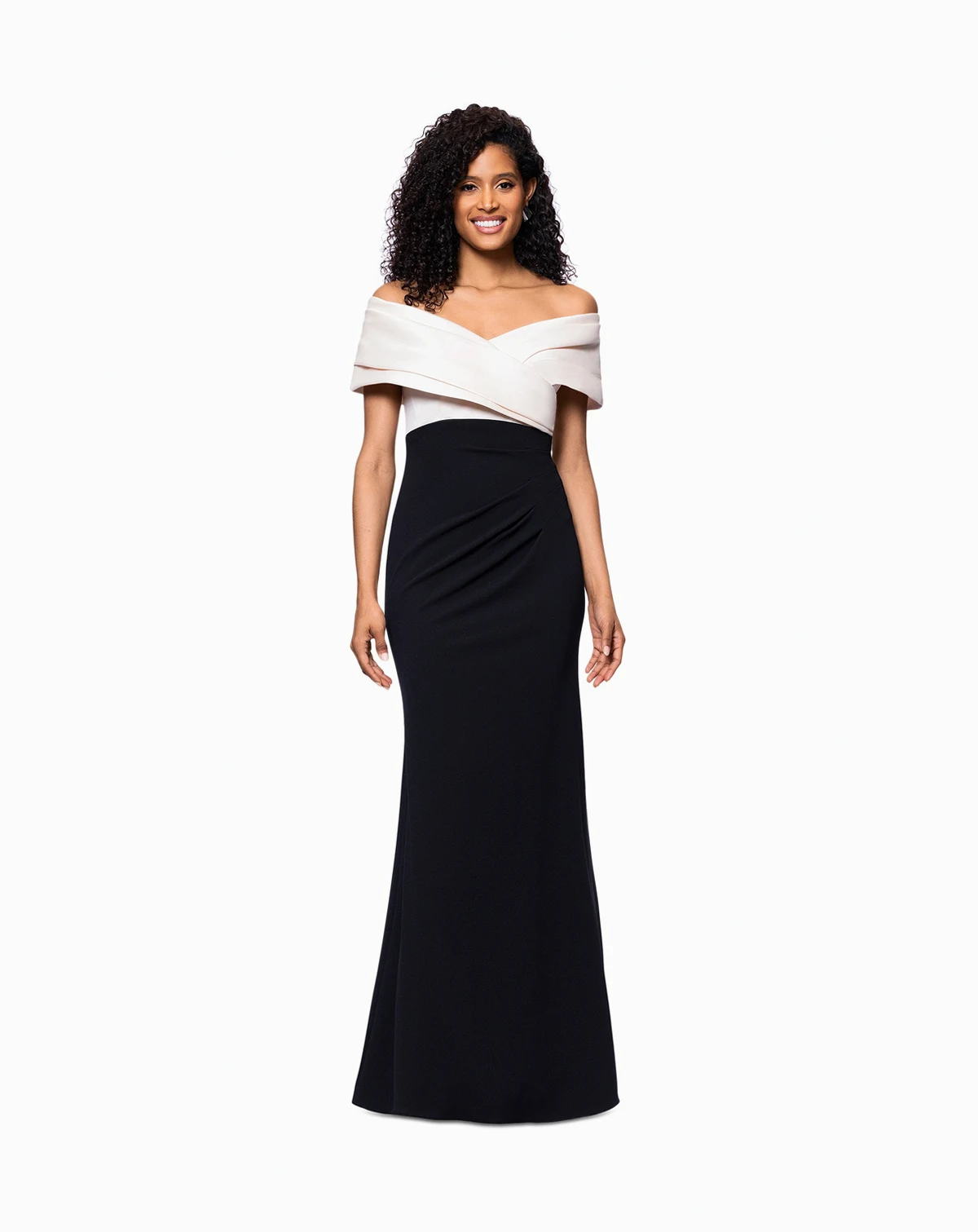 Petite Off-The-Shoulder Sweetheart-Neckline Gown