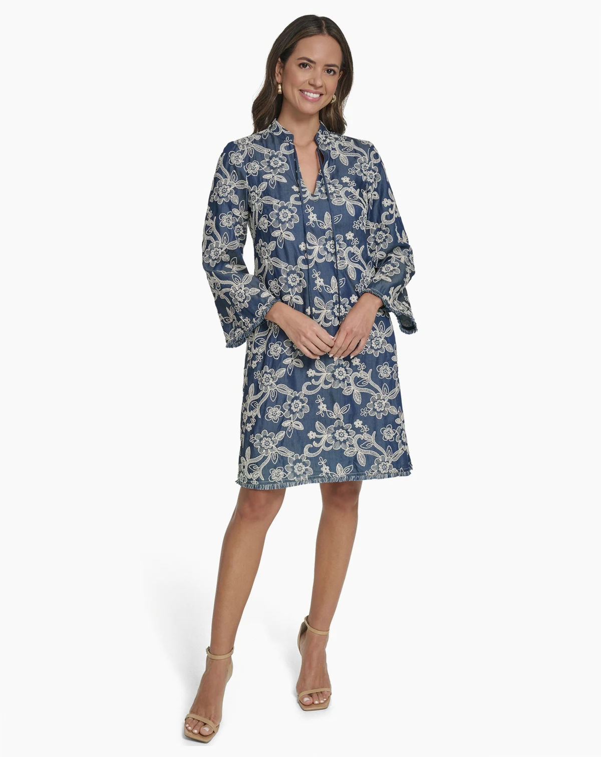 Petite Fringe Detail Jewel Neck Shift Dress