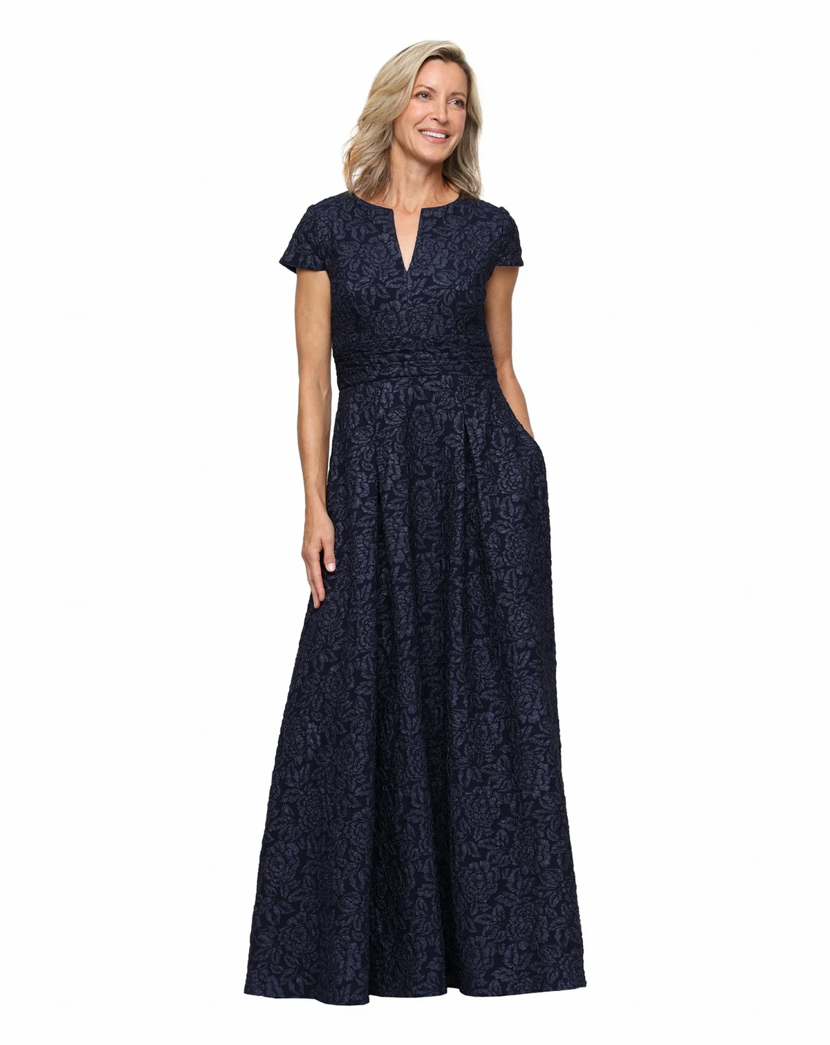 Petite Embossed Crepe Ball Gown