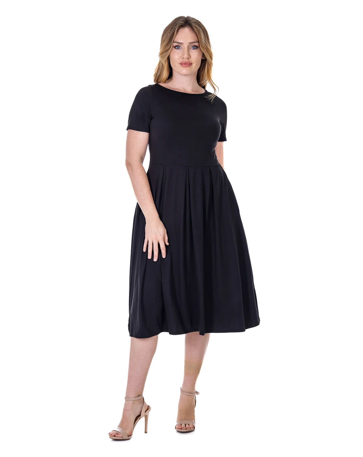 Petite Midi Dress with Short Sleeves and Pocket Detail
