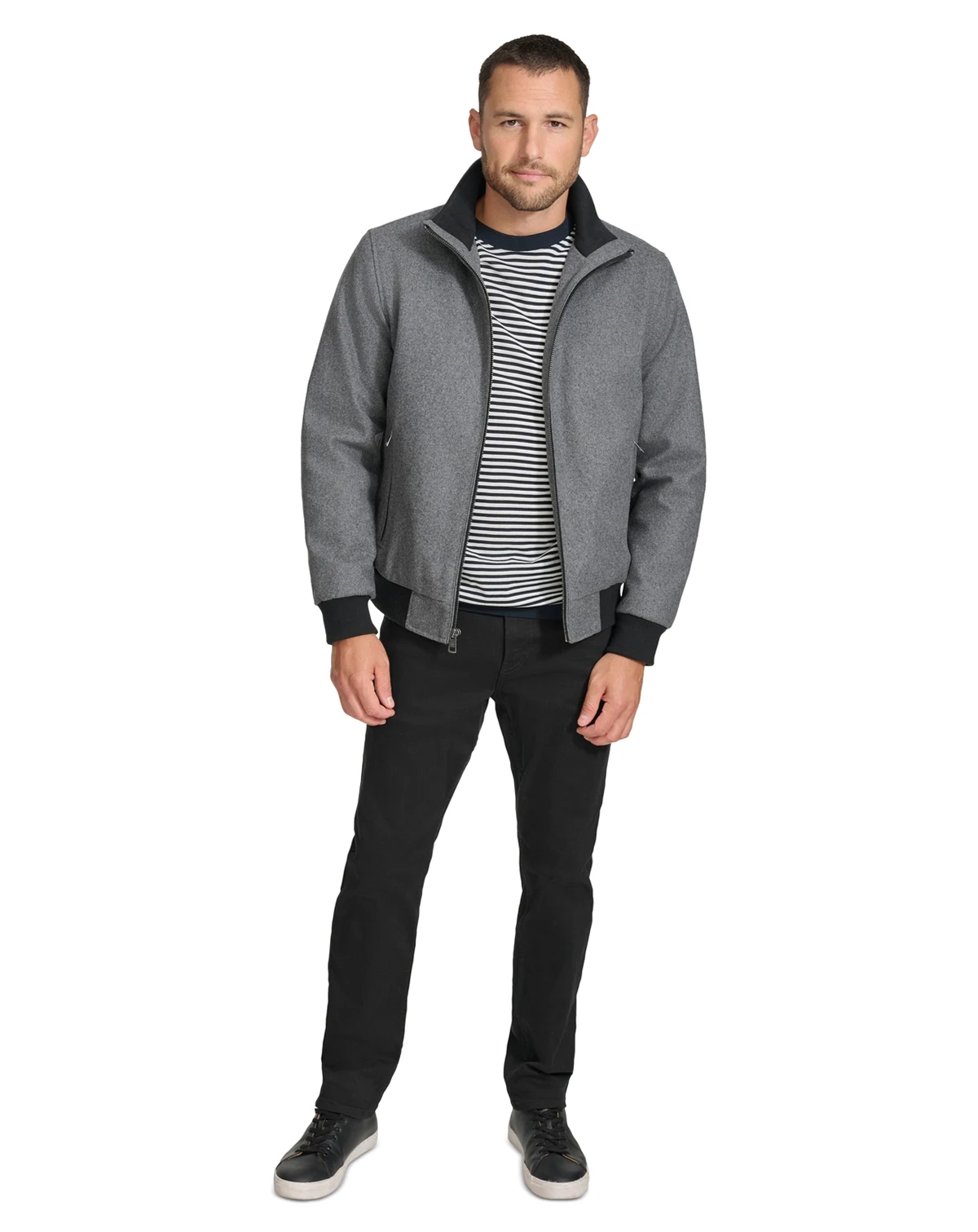 Men's Wool Bomber Jacket With Knit Trim