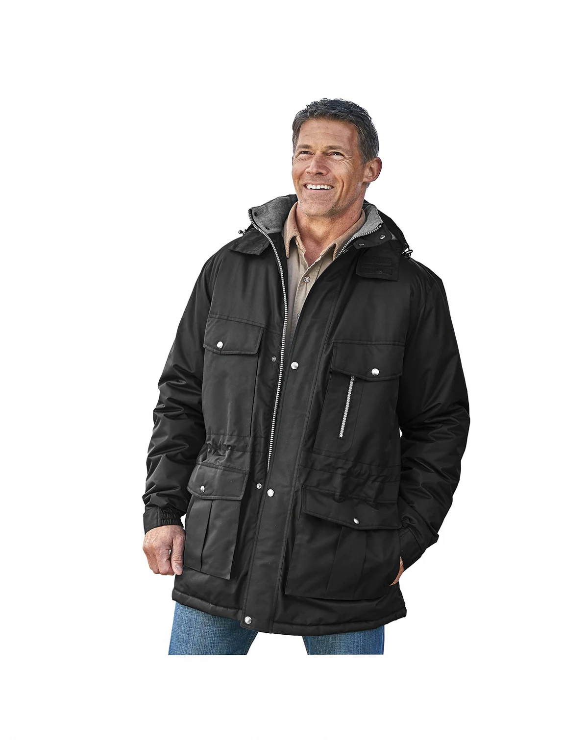Big & Tall by KingSize Fleece-Lined Parka With Detachable Hood And 6 Pockets