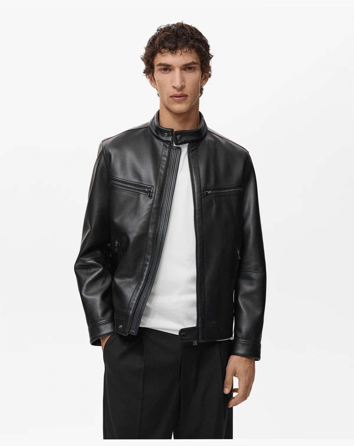 Men's Zip-Up Leather-Effect Jacket