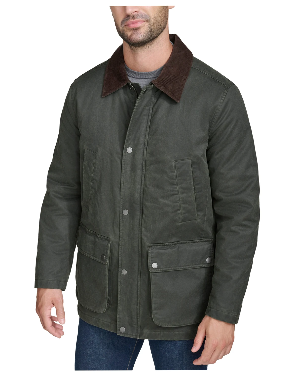 Men's Corduroy-Shirt-Collar Waxed Rain Jacket