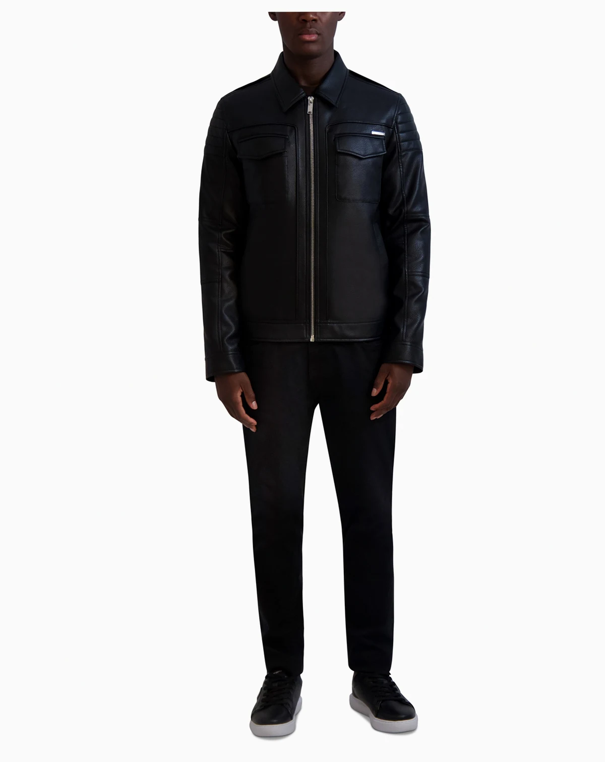 Paris Men's Faux-Leather Full-Zip Trucker Jacket