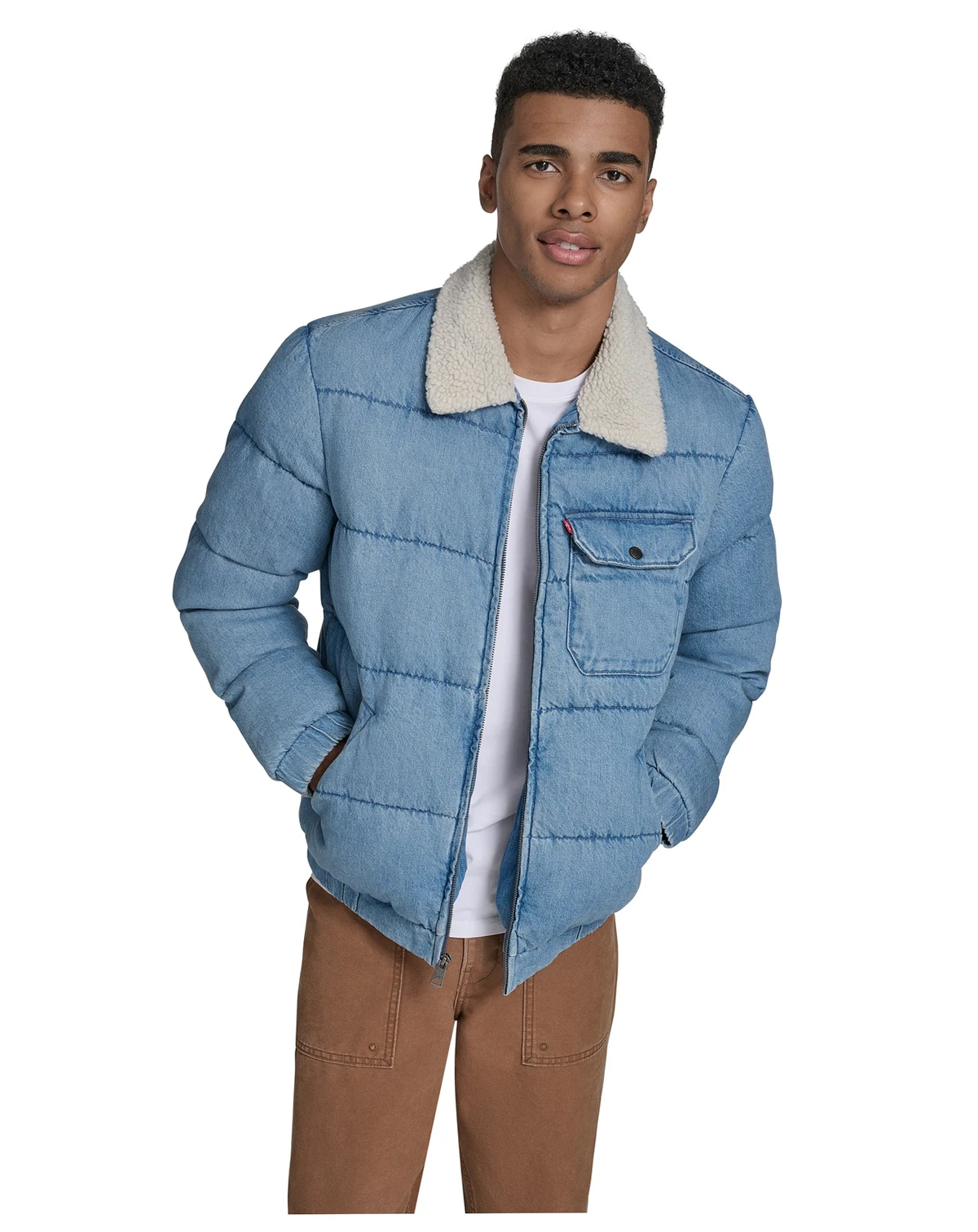Men's Denim Quilted Sherpa Collar Jacket