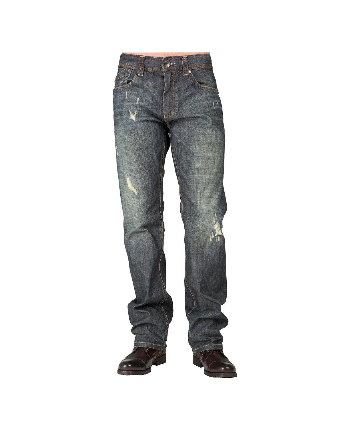Men's Relaxed Straight Distressed Vintage like Tint & Whisker Denim Jeans