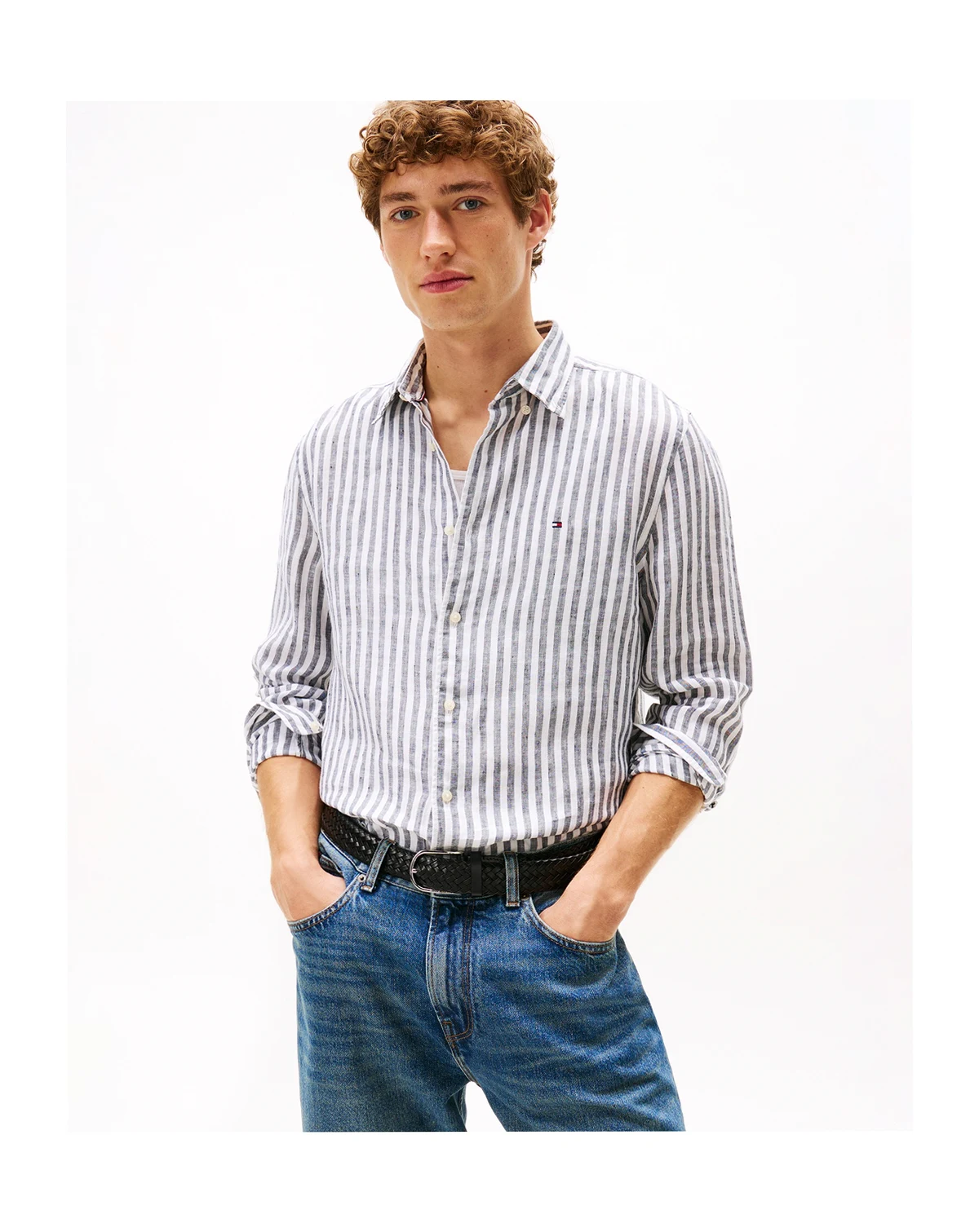 Men's Pigment-Dyed Stripe Linen Button Up Shirt