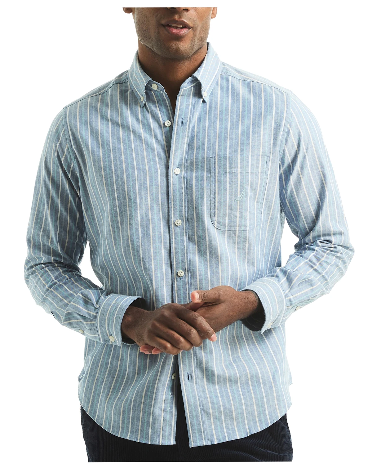 Men's Long Sleeve Striped Button-Down Shirt
