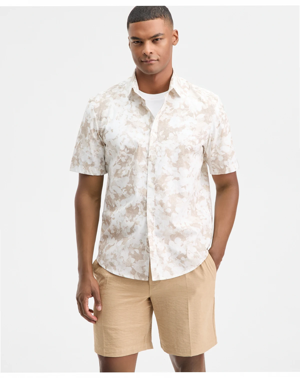 Men's Short-Sleeve Layered Botanical Shirt, Macy's Exclusive