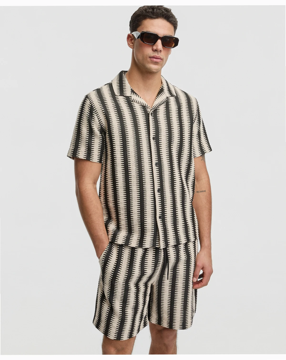 Men's Relaxed-Fit Crochet Knit Short-Sleeve Camp Shirt, Macy's Exclusive