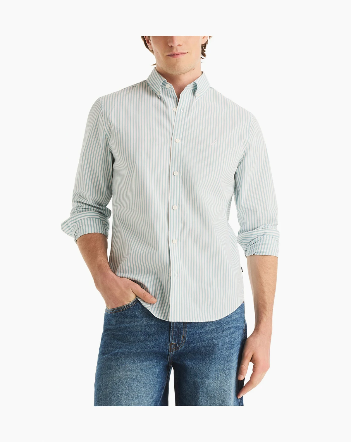 Men's Long-Sleeve Stripe Collared Shirt