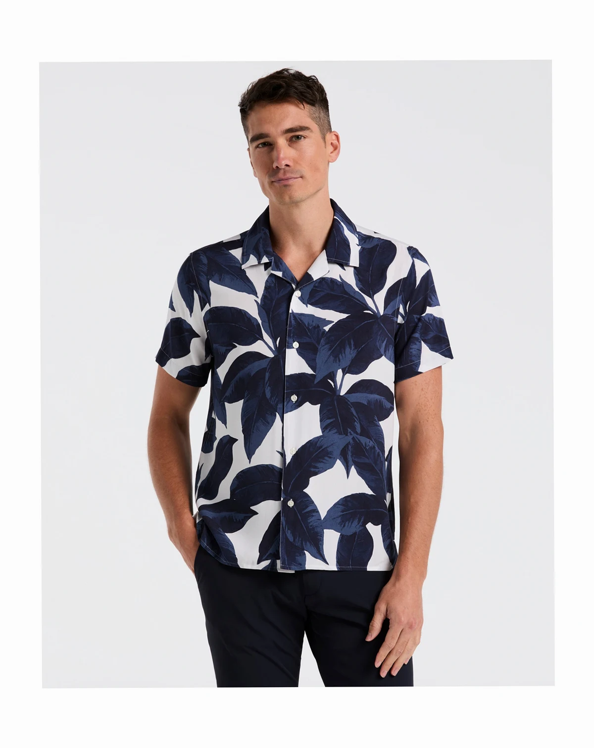 Men's Tropical Plant Print Camp Collar Shirt