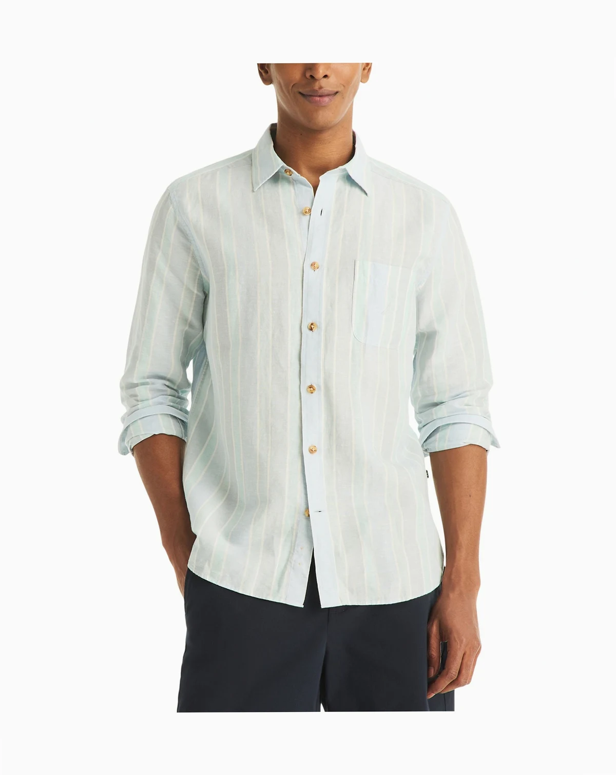 Men's Striped Linen Long-Sleeve Shirt