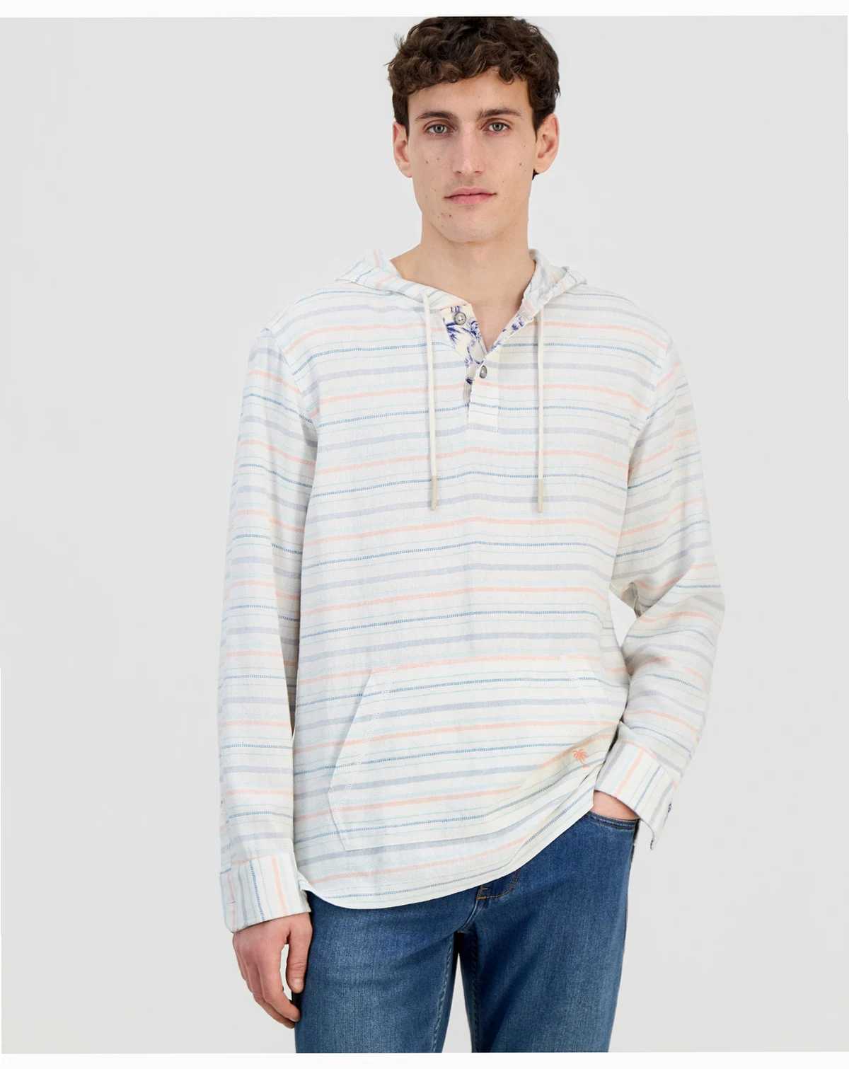 Men's Castelo Baja Striped Linen-Blend Hooded Shirt