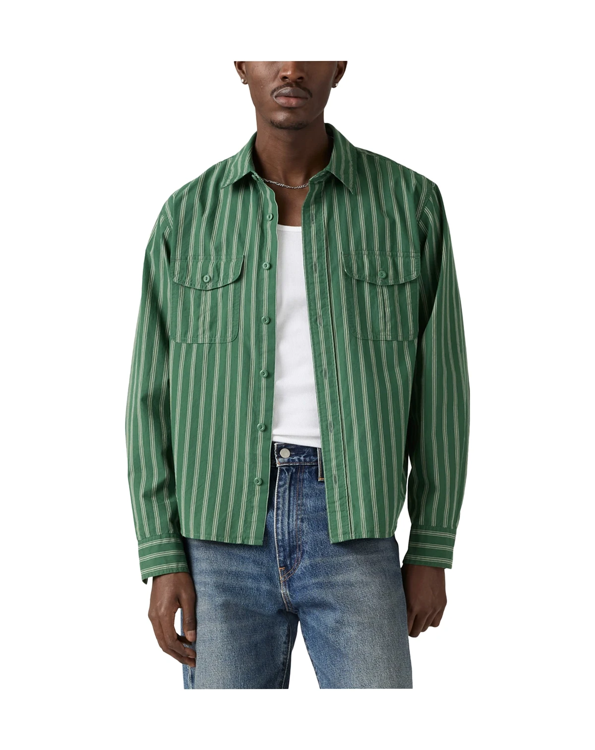 Men's Morro Relaxed Fit Cropped Long Sleeve Striped Button-Front Shirt