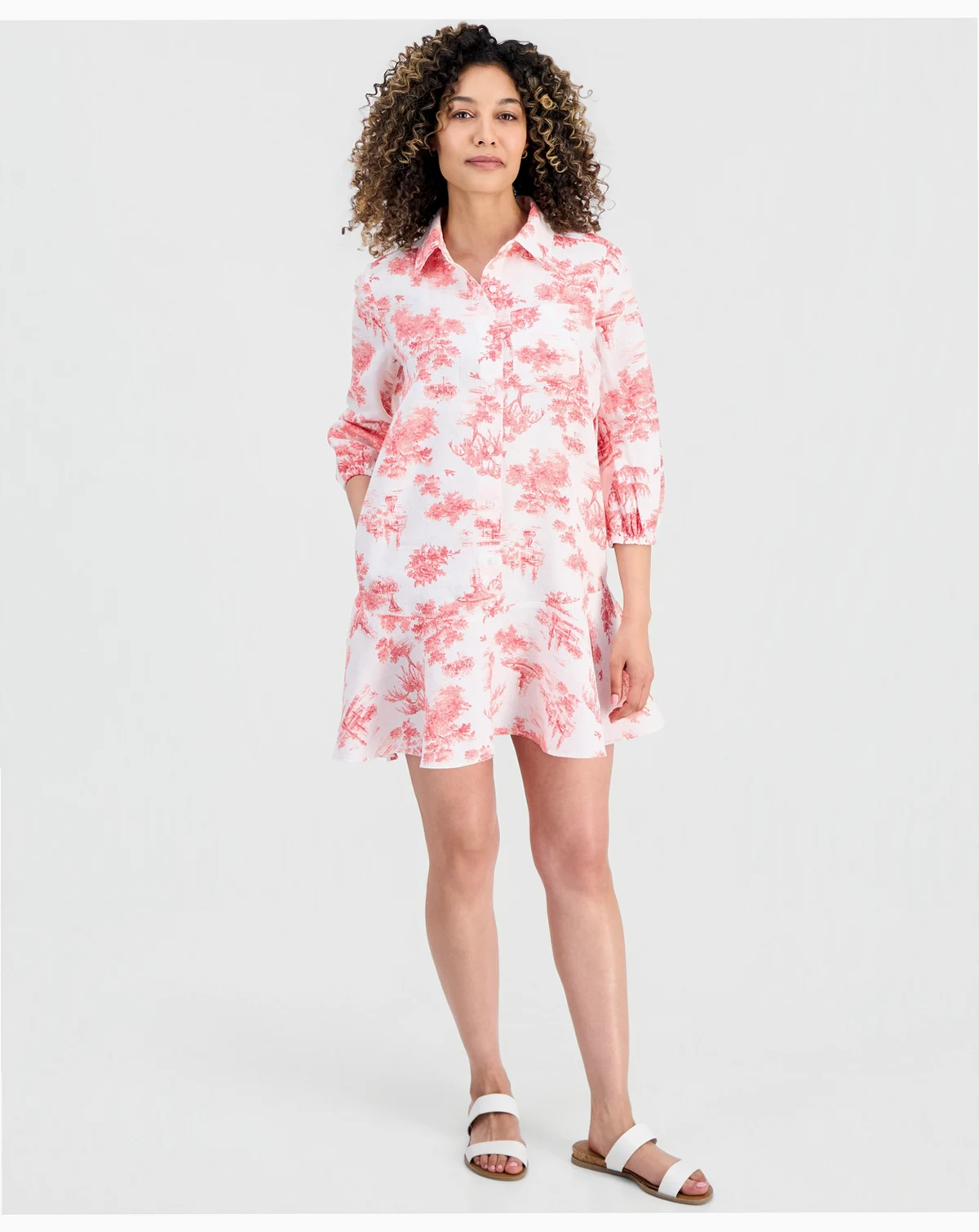 Petite Linen Charleston Toile Flounce Dress, Macy's Exclusive