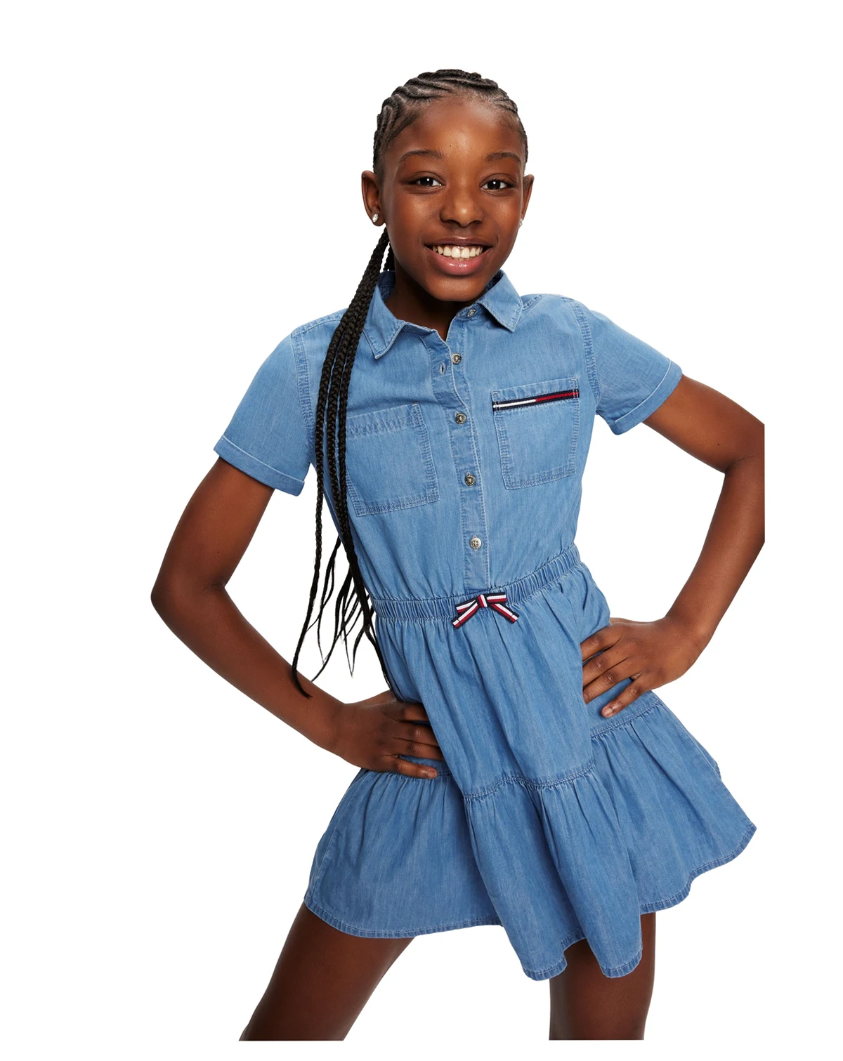 Toddler and Little Girls Lightweight Denim Ruffled Shirtdress