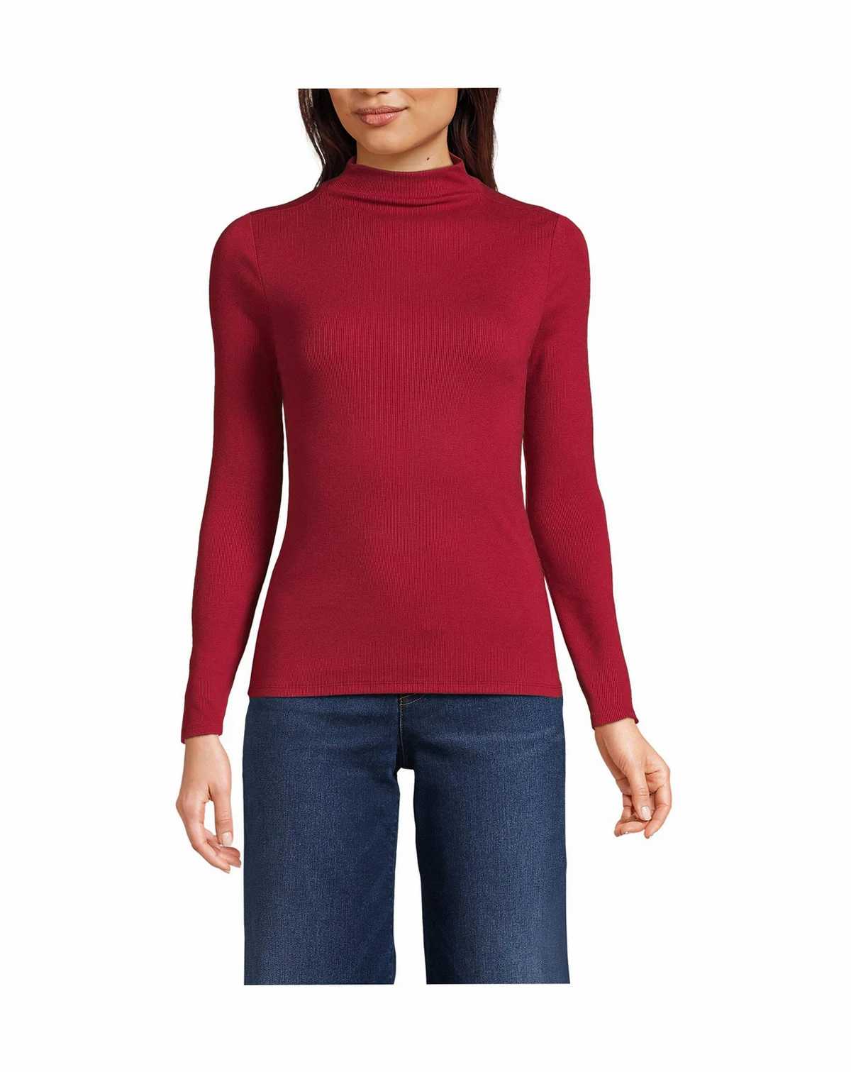 Women's Drapey Rib Skimming Long Sleeve Mock Neck