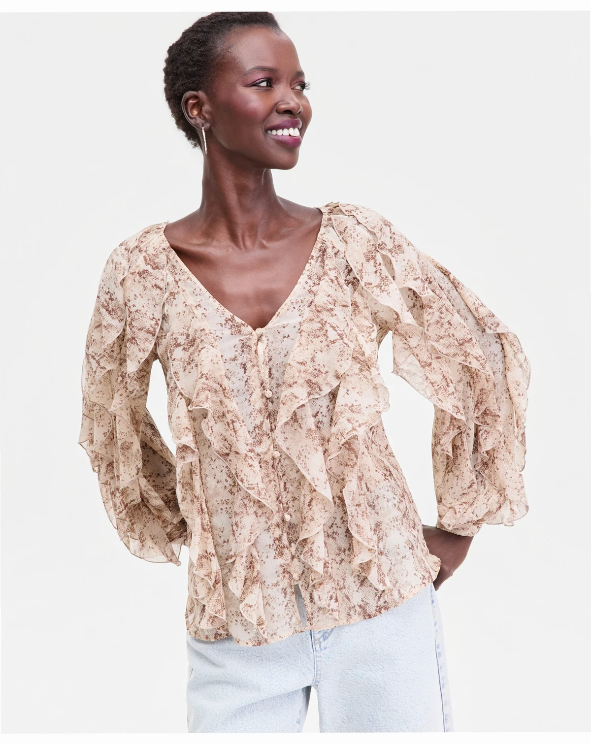 Women's V-Neck Ruffle-Front Top, Macy's Exclusive