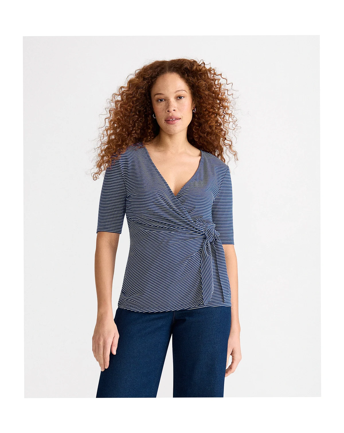Women's Elbow Sleeve Lightweight Jersey Side Tie Blouse