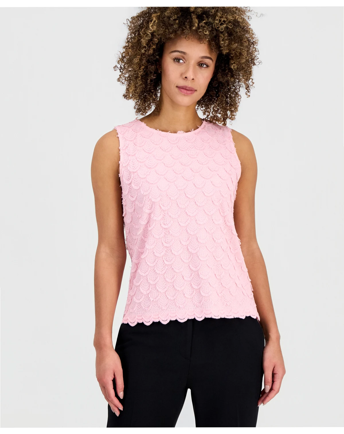 Women's Sleeveless Scalloped-Lace Top