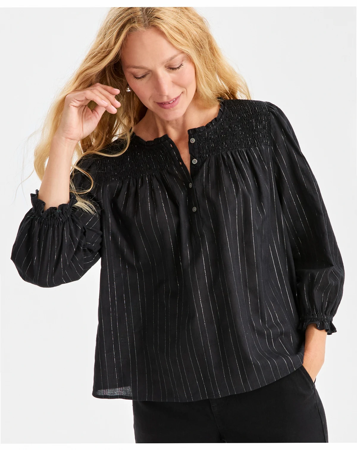 Women's Smocked-Yoke Shine Blouse, Macy's Exclusive