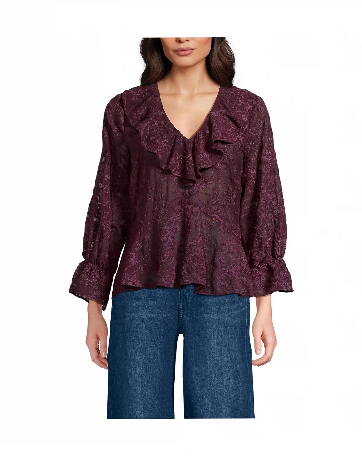 Women's Feminine Ruffle Chiffon V Neck Blouse