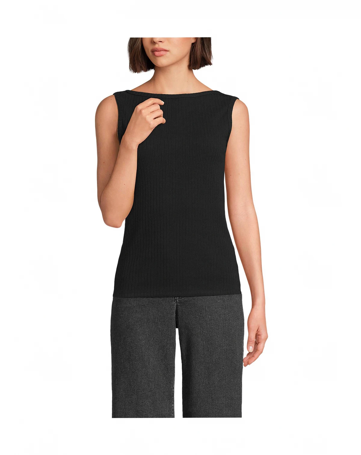 Women's Sleeveless Pointelle Rib Boat Neck Tank