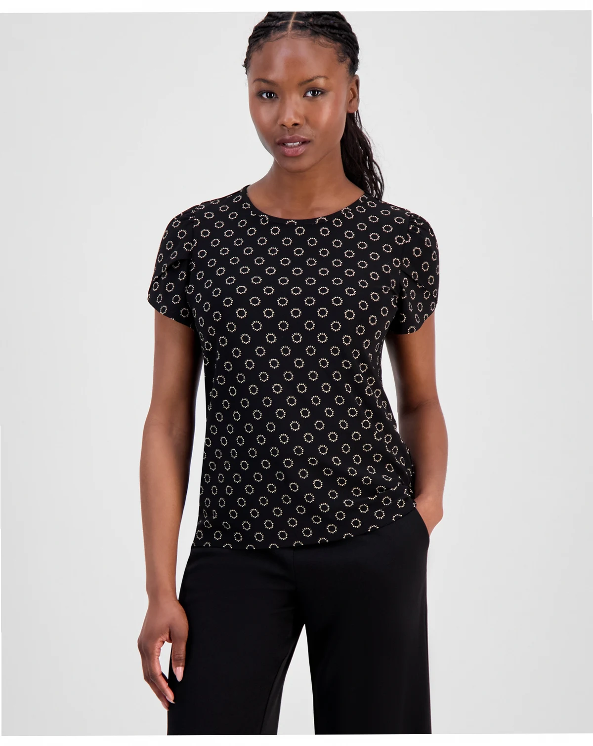Anne Klein Essential Petite Circle-Print Top