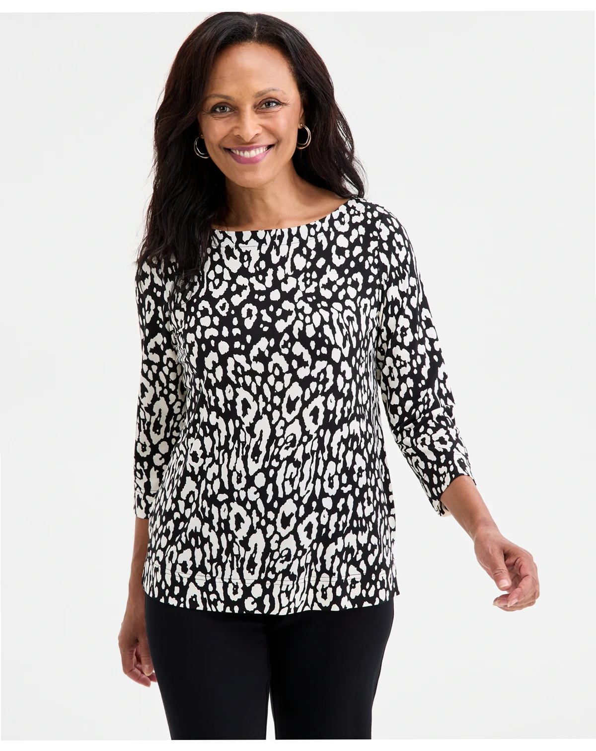 Women's Printed 3/4-Sleeve Boat-Neck Top, Macy's Exclusive