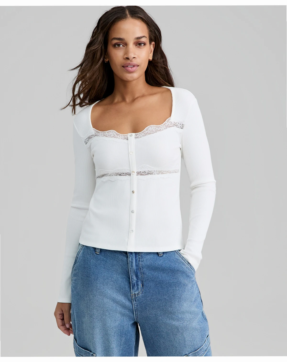 Women's Lace-Trim Ribbed-Knit Top, Macy's Exclusive