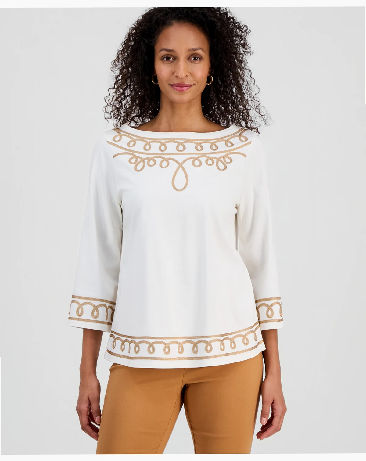 Women's Cotton Soutache 3/4-Sleeve Top, Macy's Exclusive