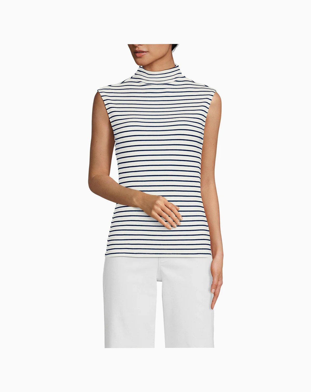 Women's Cap Sleeve Drapey Rib Fitted Funnel Neck Tank