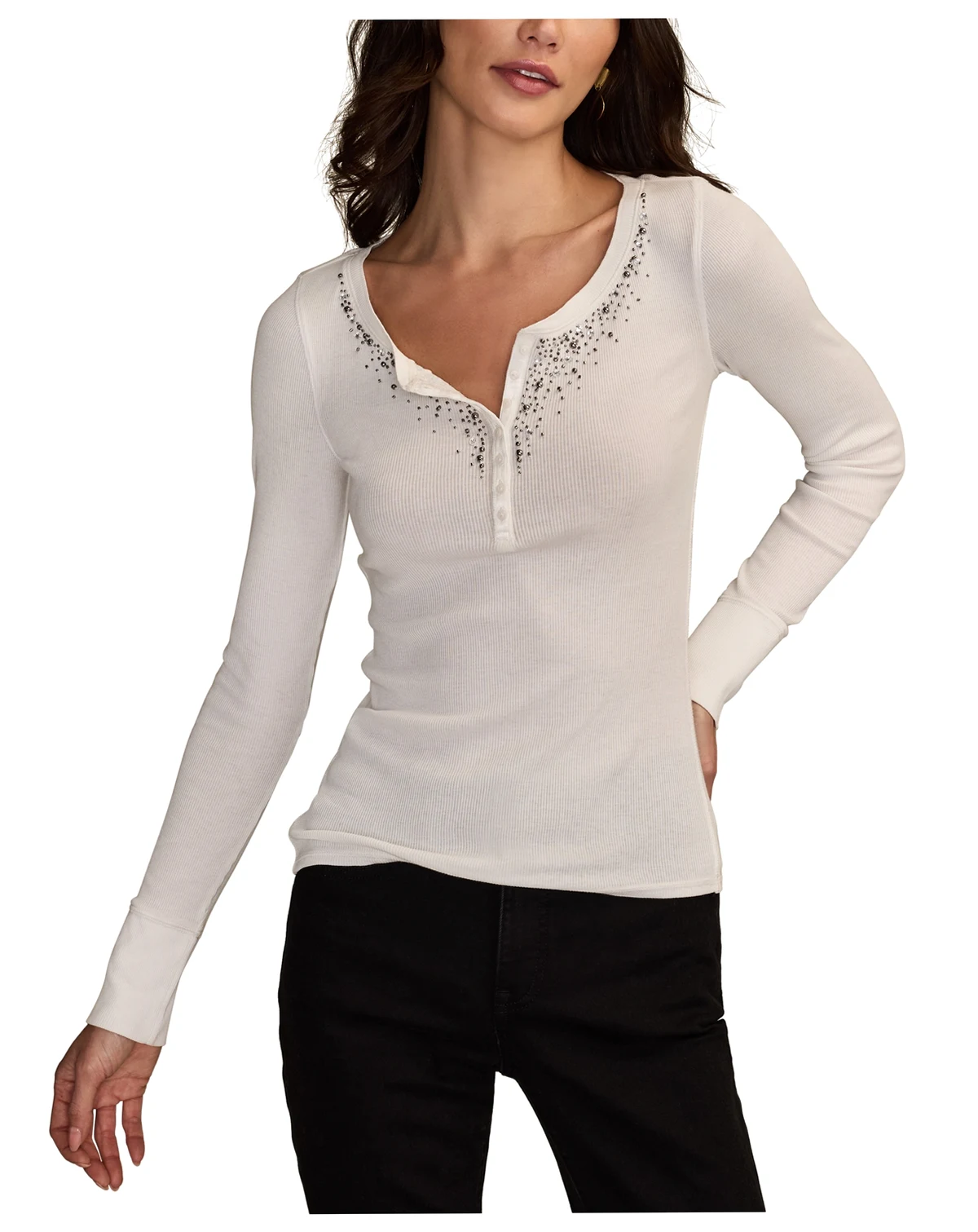 Women's Embellished Long-Sleeve Henley Top