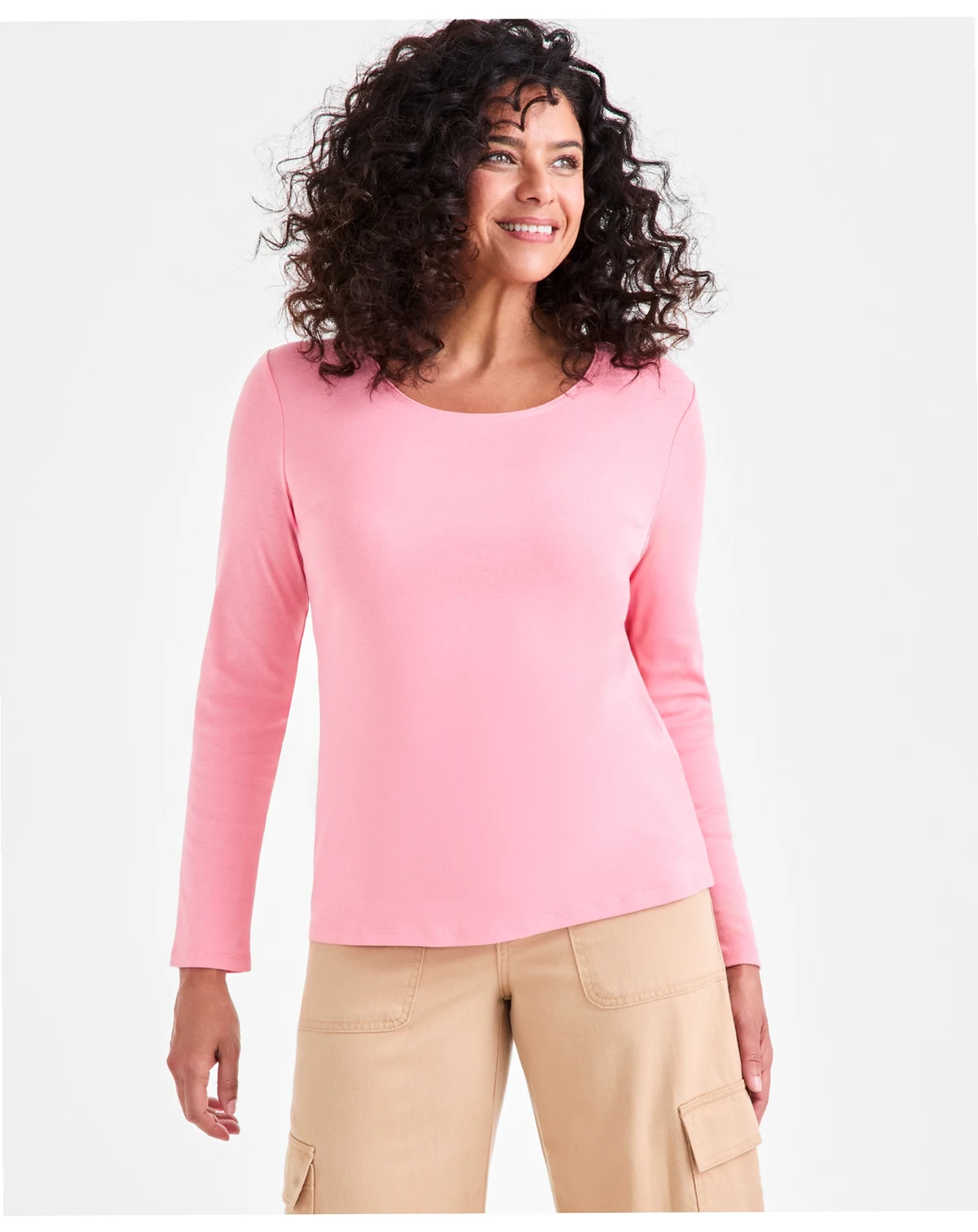 Women's Cotton Long-Sleeve Scoop-Neck Top, Created for Macy's