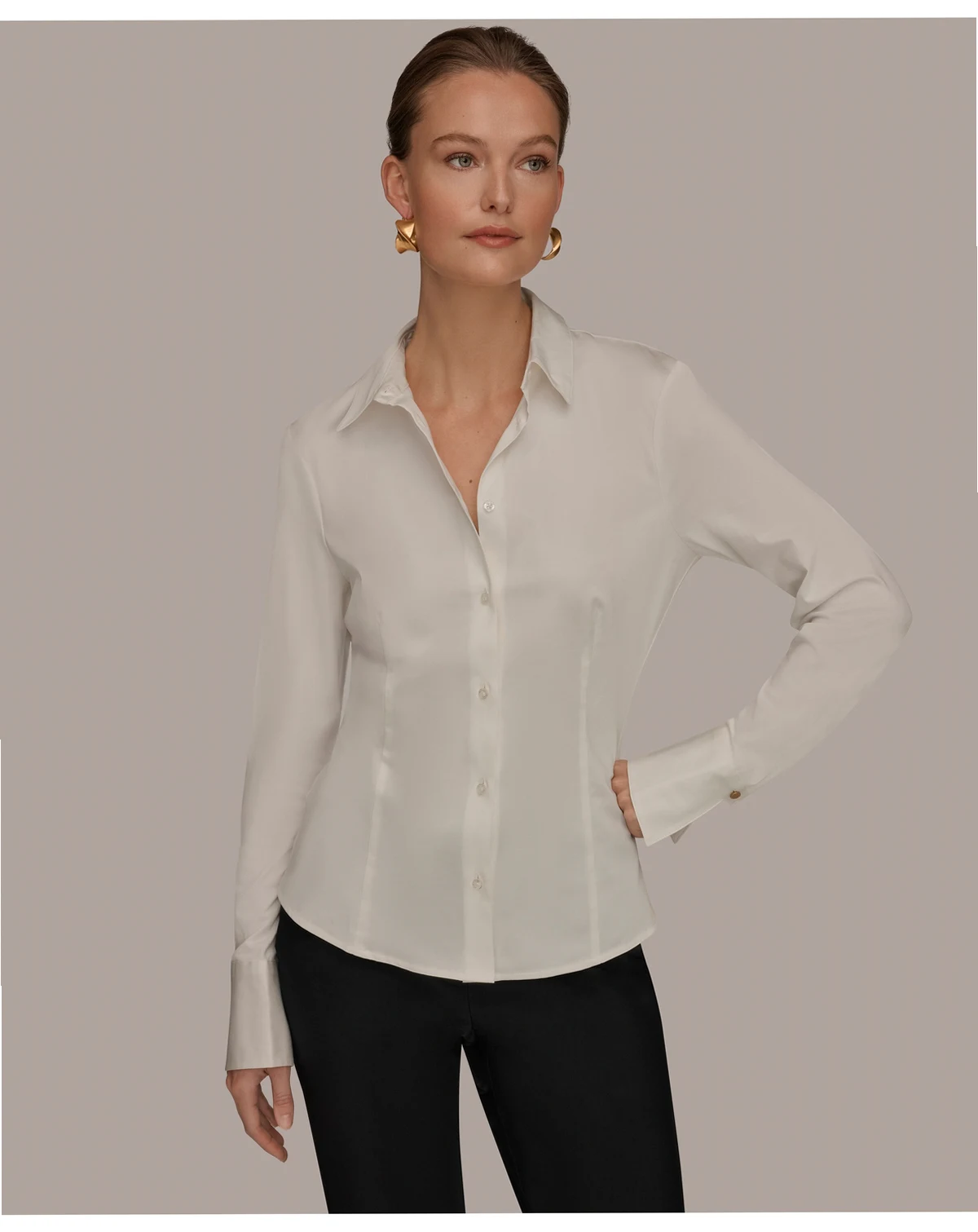 Women's Mixed Media Long-Sleeve Poplin Shirt