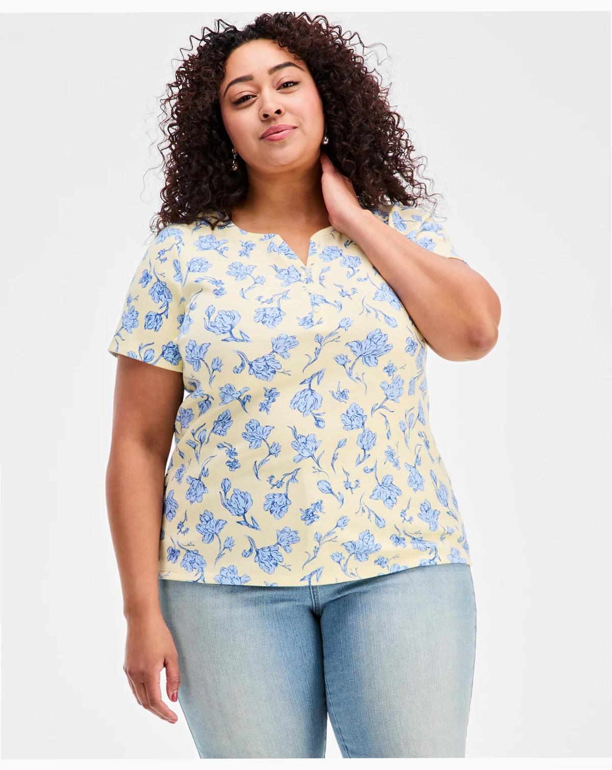 Women's Short-Sleeve Cotton Henley Top, Exclusively at Macy's