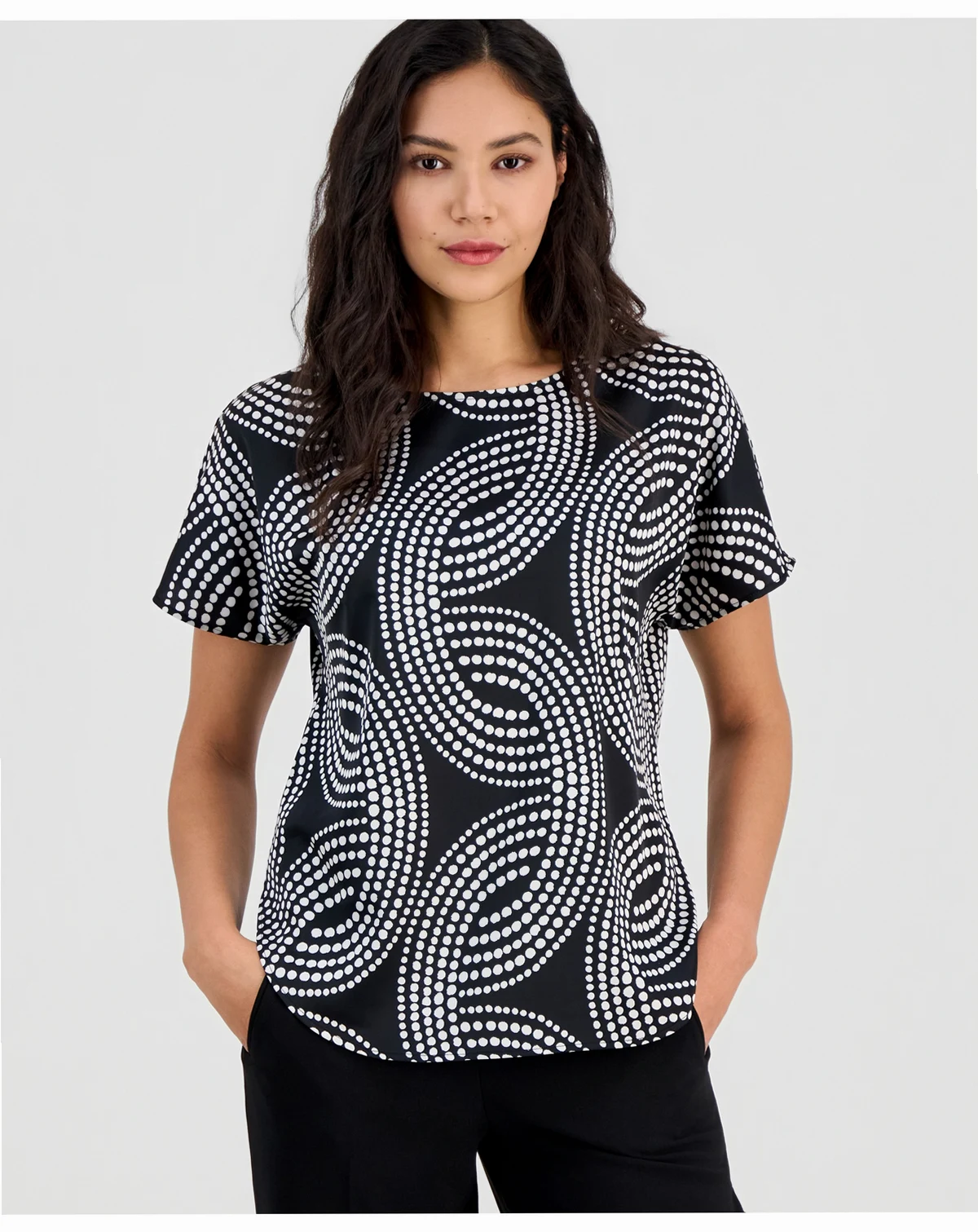 Women's Printed Bateau-Neck Short-Sleeve Top