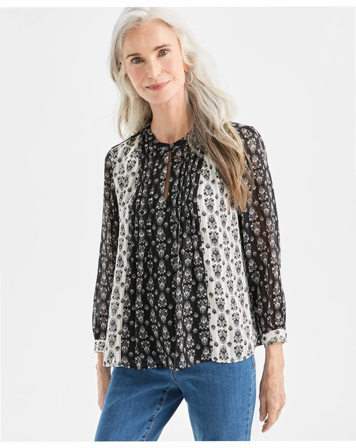 Women's Printed Pintuck Shine Blouse, Macy's Exclusive