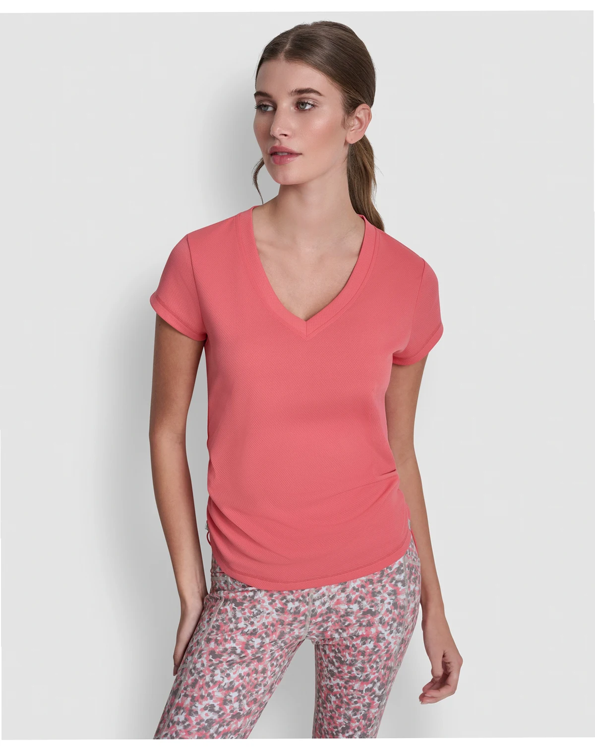 Women's Ruched Side Seams V-Neck Tech T-Shirt