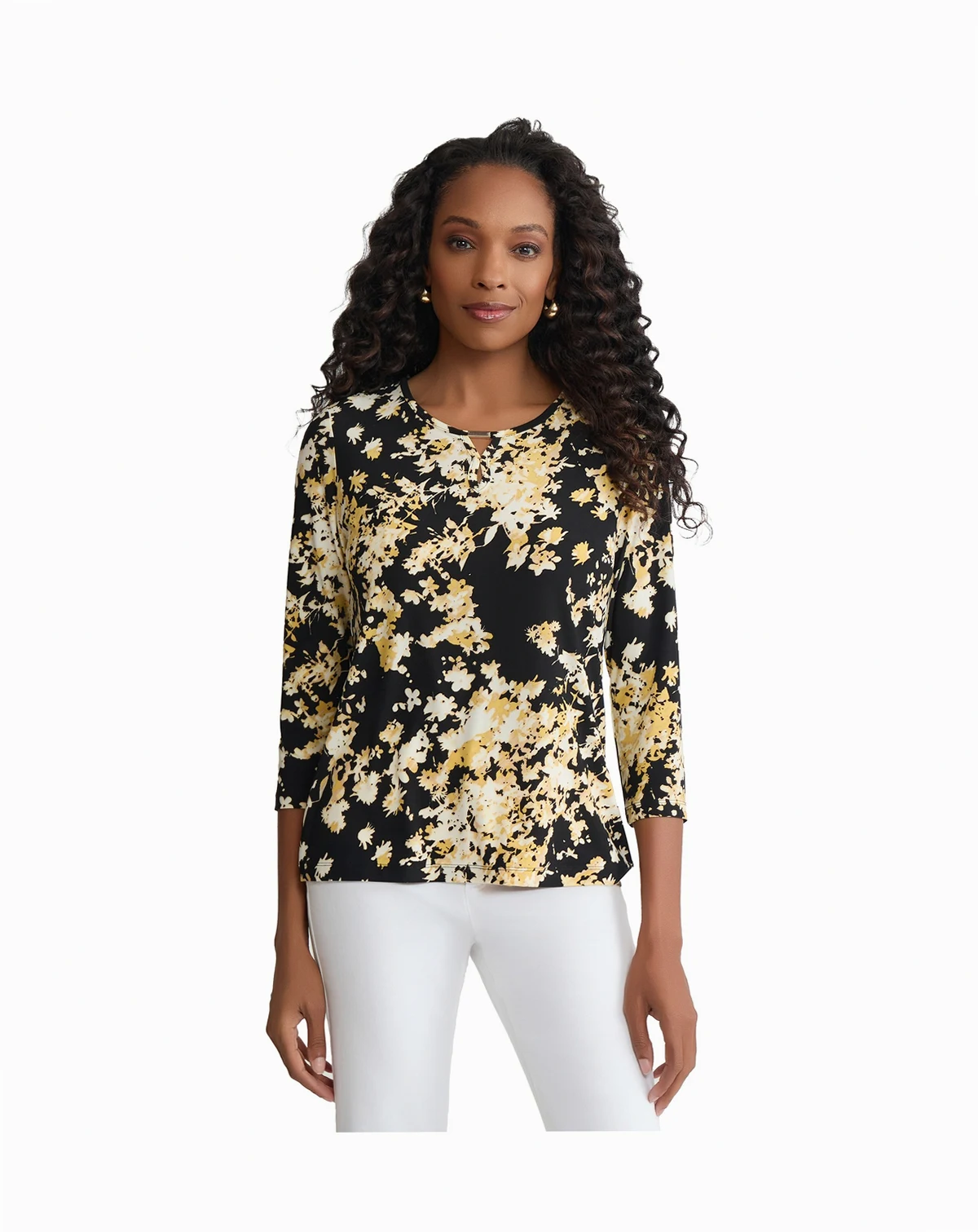 Women's 3/4-Sleeve Keyhole Neck Top