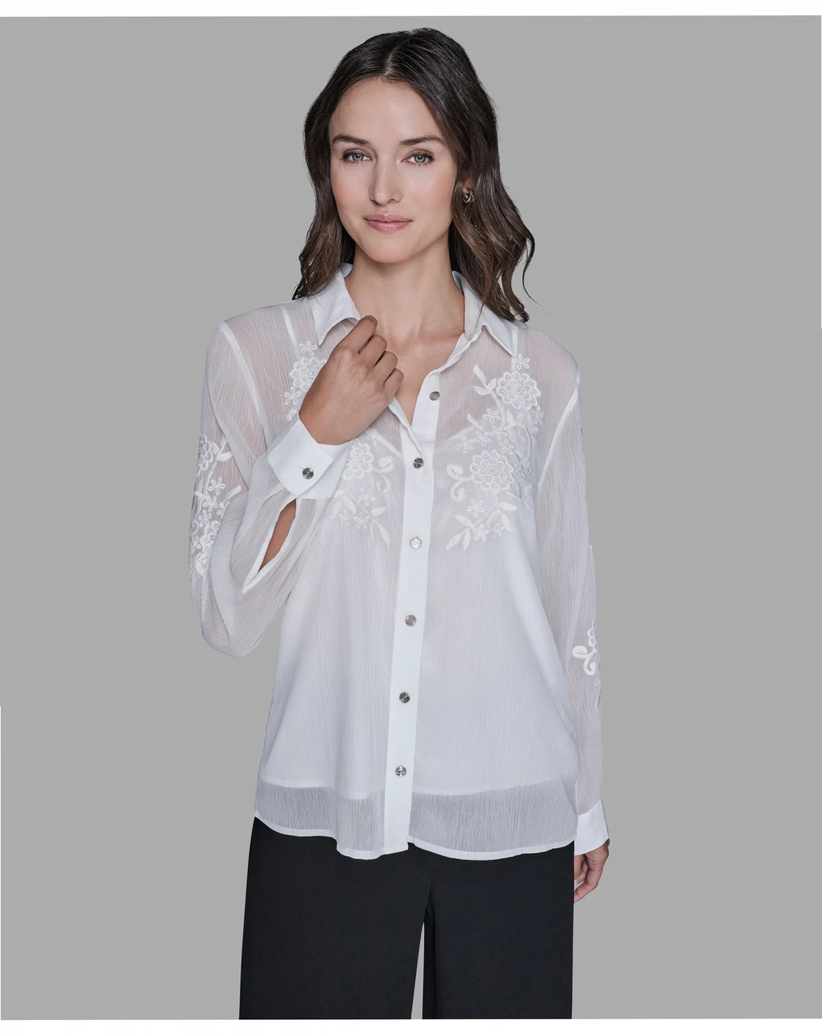 Women's Long-Sleeve Embroidered Flower Blouse